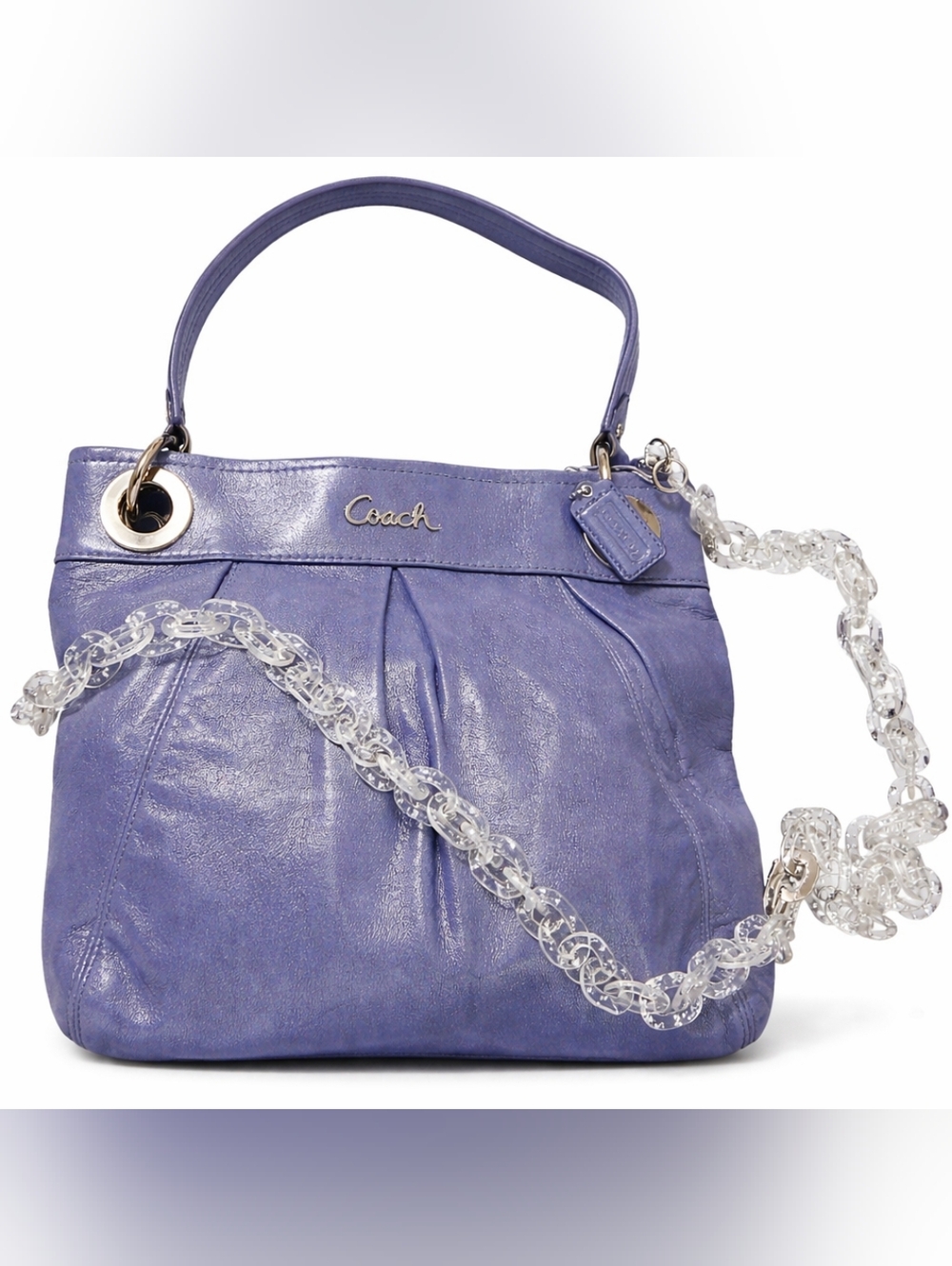 Coach Ashley Hippie Purple Shimmer Leather Hobo Bag Metallic Lavender Shoulder